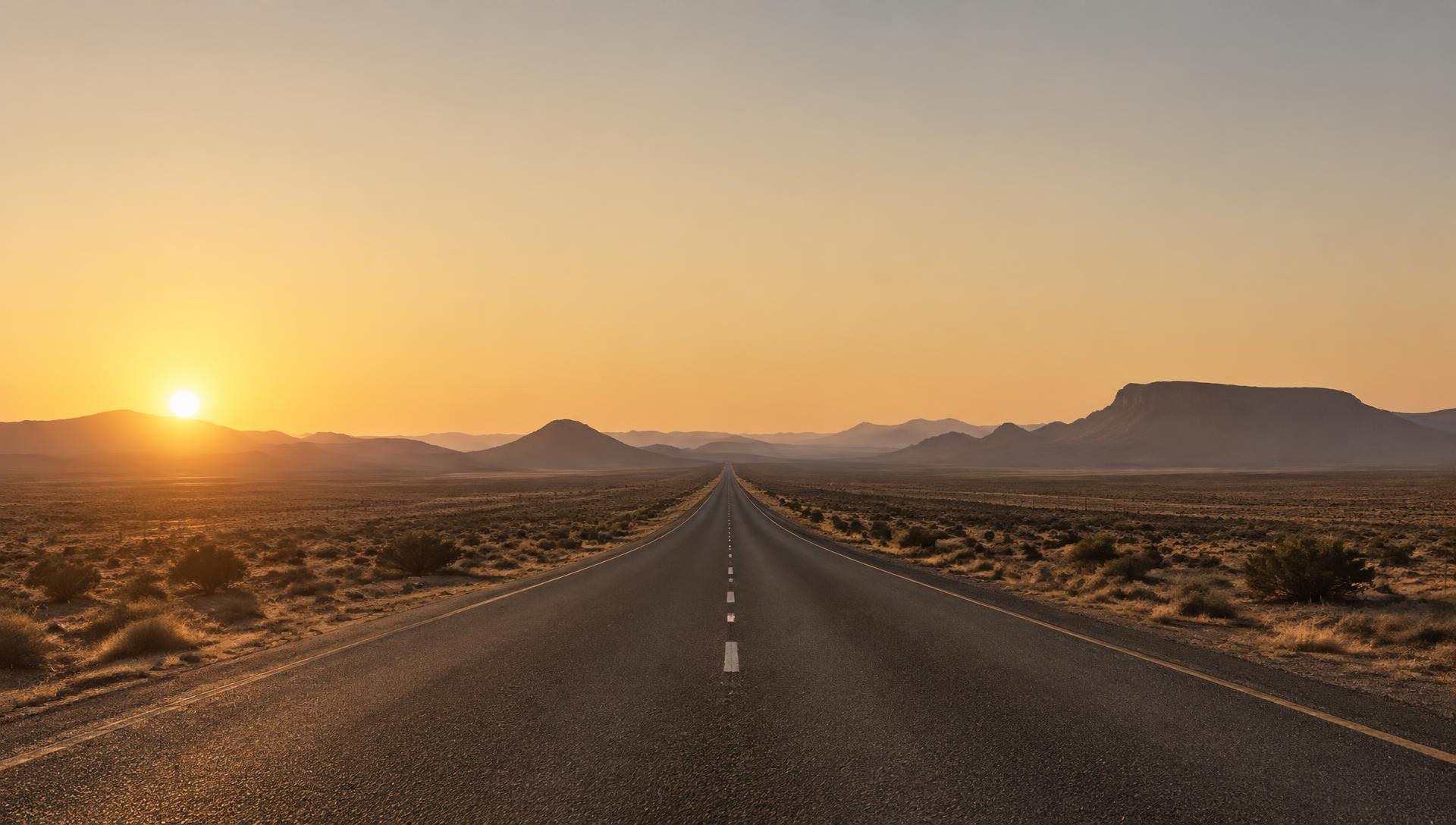 An empty road through the Karoo at sunrise